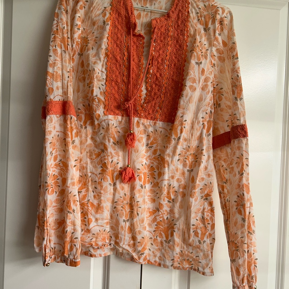 Tory Burch Orange and White Floral Blouse